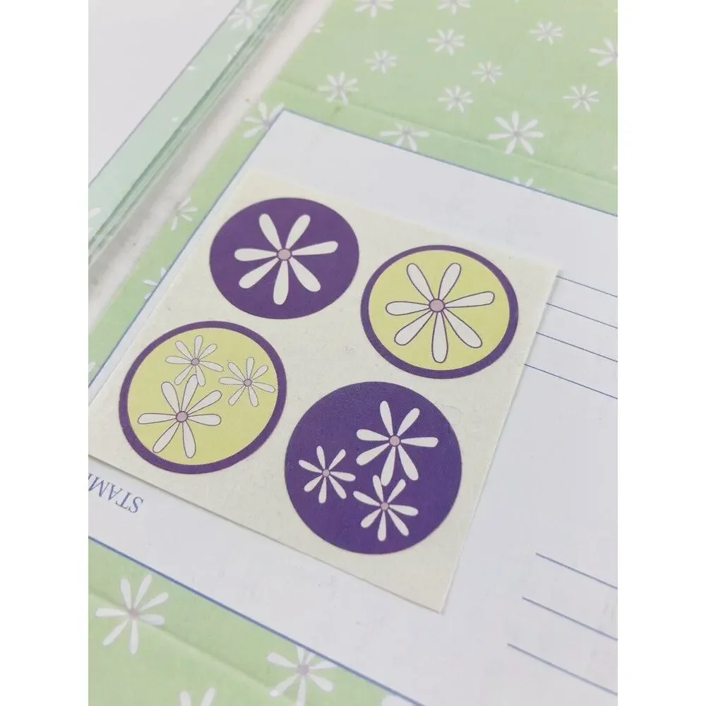 12 Vintage Fold a Note Folding Notecards Stationary Cards Green Purple Flowers